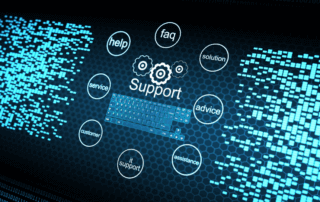a computer screen with blue squares and IT support