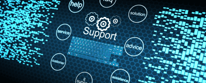 a computer screen with blue squares and IT support