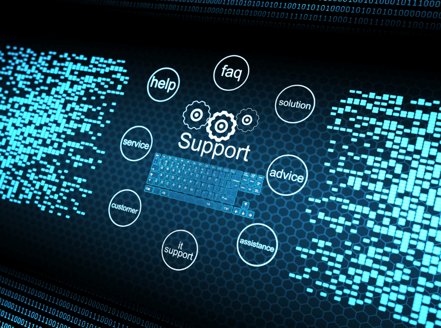Fast-it-response a computer screen with blue squares and IT support