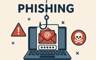 Image of phishing emails from a laptop