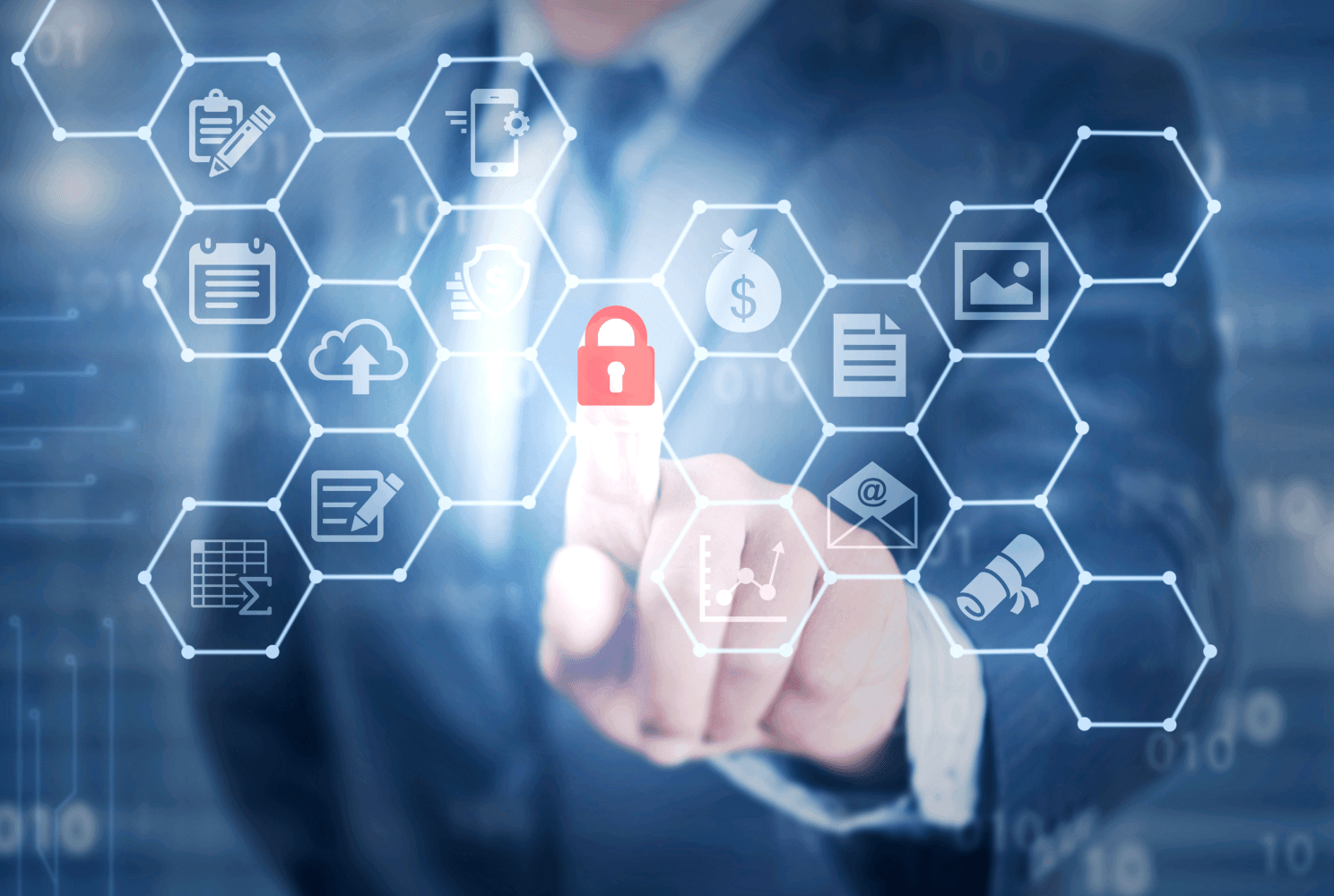 Patch Tuesday Exploit Wednesday Security IT Security, man pressing a red security padlock with his index finger