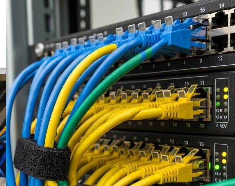 Server-Data-Cabinets Server data cabinet with colour coded patch cables