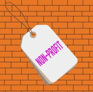 non-profit- Non Profit tag on a orange brick wall